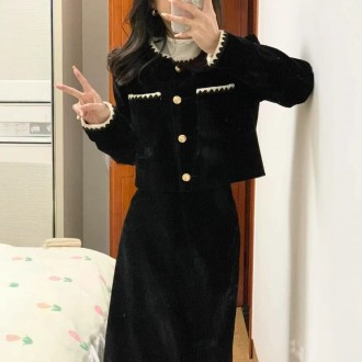 프랑스식 기질 긴 허리 걷어 날씬해 보이는 투피스 작은 향기 레이스 가을 겨울 신상 긴 소매 원피스 긴 치