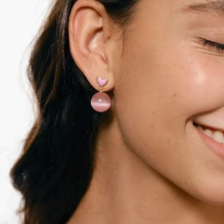 2024 여름 신상 크리스탈 시리즈 고양이 눈 귀걸이 소규모 디자인 기질 복숭아 핑크 귀걸이 고급감